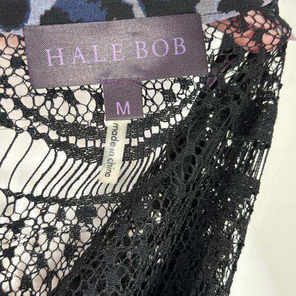 Hale Bob Top Size M Top Leopard Print Chiffon Lace Button Up Sheer Blouse - Picture 6 of 7